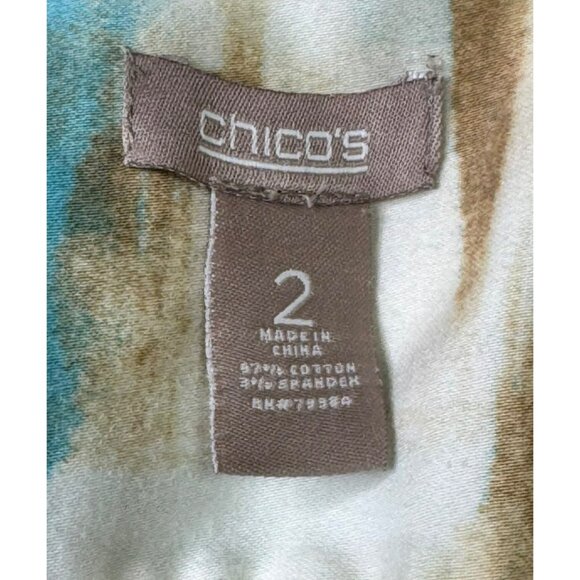 Chicos Womens Button-Down Shirt Size 2 Abstract Print Multicolor Turquoise Brown - Picture 3 of 8